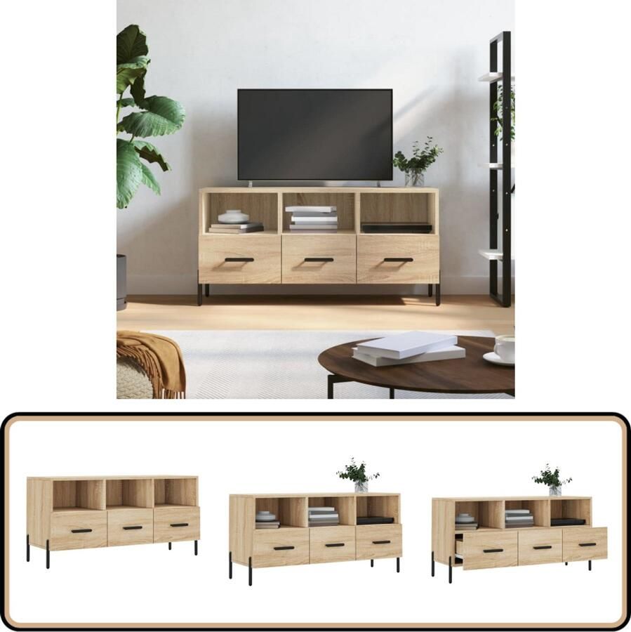 VidaXL Tv-meubel 102x36x50 cm Sonoma eiken Televisiekast Salontafel Houten Kast Tv Stand Mediakast Bruine Kast Sonoma Eiken Vintage Tv Tafel
