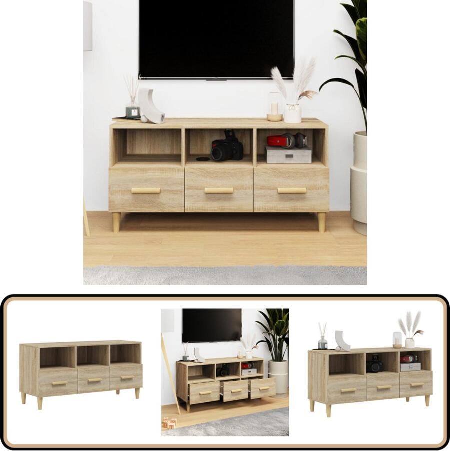 VidaXL Tv-meubel 102x36x50 cm Sonoma eiken Tv Kast Tv Meubels Houten Tv Kast Sonomaplank Bruine Tv Kast Design Tv Kast Mediastatief Bergruimte Livingroom Furniture Interieurdecoratie