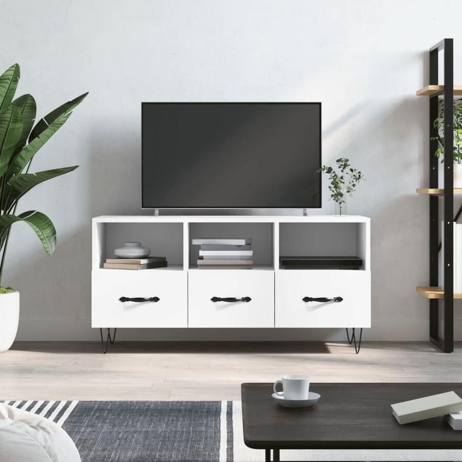 VidaXL Tv-meubel 102x36x50 cm Wit Bewerkt hout Tv Meubel Kast Salontafel Houten Tv Stand Witte Tv Kast Mediakast Opbergkast Living Room Furniture - Foto 2