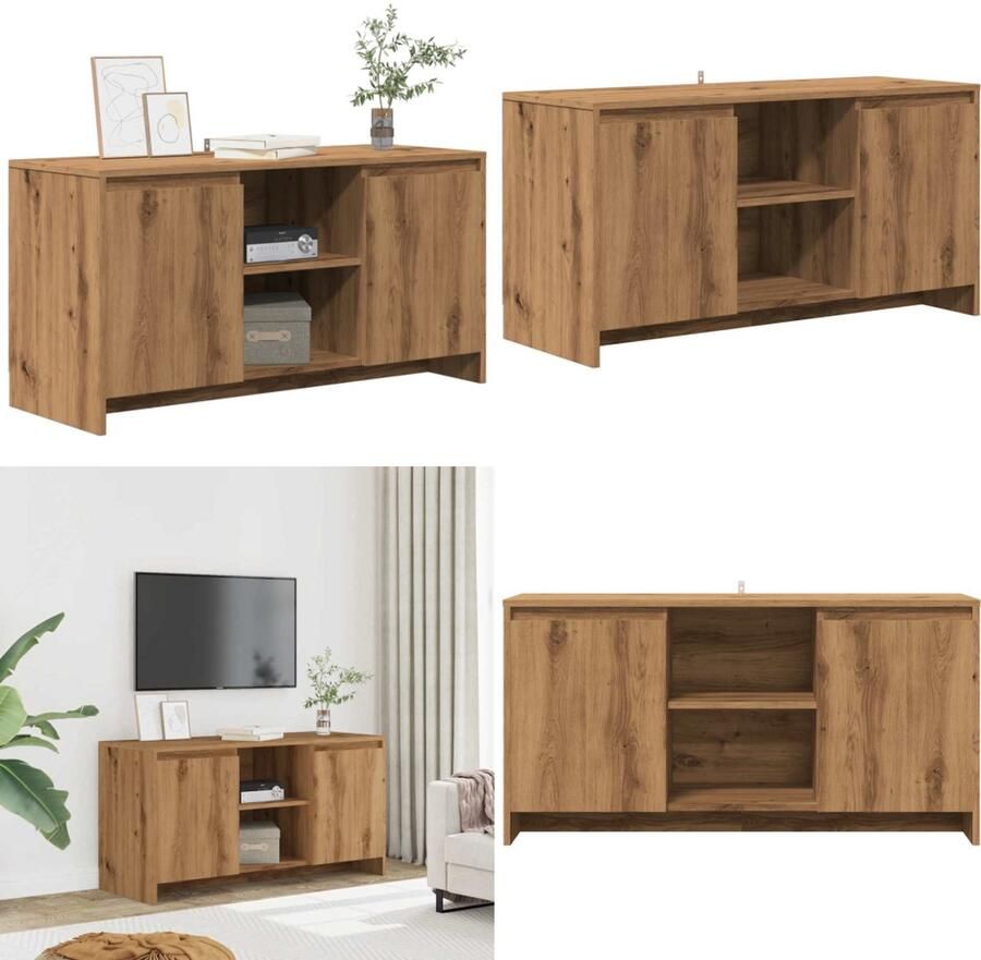 VidaXL Tv-meubel 102x37 5x52 5 cm bewerkt hout artisanaal eikenkleur Tv-meubel Tv-meubels Tv-kast Hifi-kast