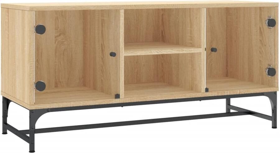 The Living Store Tv-meubel met glazen deuren 102x37x50 cm sonoma eikenkleurig Tv-meubel Salontafel Houten Kast Bruine Kast Eiken Kleur - Foto 4