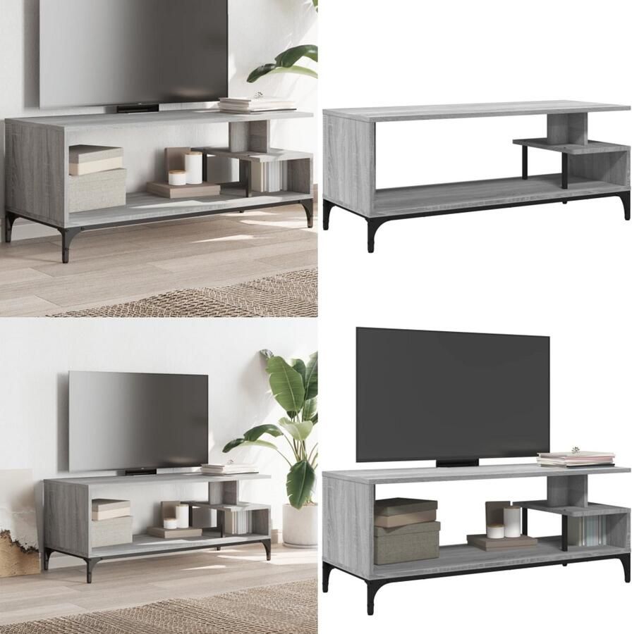 VidaXL Tv-meubel 102x40x41 cm hout en gepoedercoat staal grijs sonoma Tv Meubel Tv Meubels Tv Kast Tv Kasten