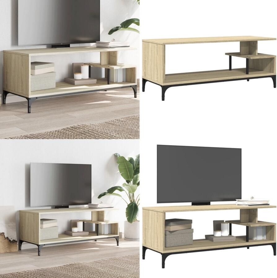 VidaXL Tv-meubel 102x40x41 cm hout en gepoedercoat staal sonoma eiken Tv Meubel Tv Meubels Tv Kast Tv Kasten