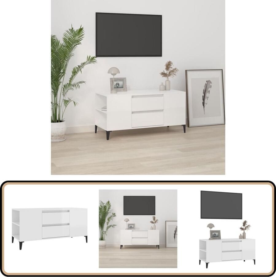 VidaXL -Tv-meubel-102x44 5x50-cm-bewerkt-hout-hoogglans-wit