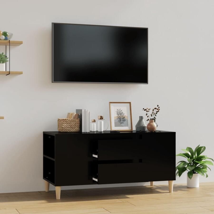 VidaXL Tv-meubel 102x44 5x50 cm Bewerkt hout Zwart TV Meubel Scandinavisch Design Zwarte TV Kast Houten TV Stand Tv Tafel