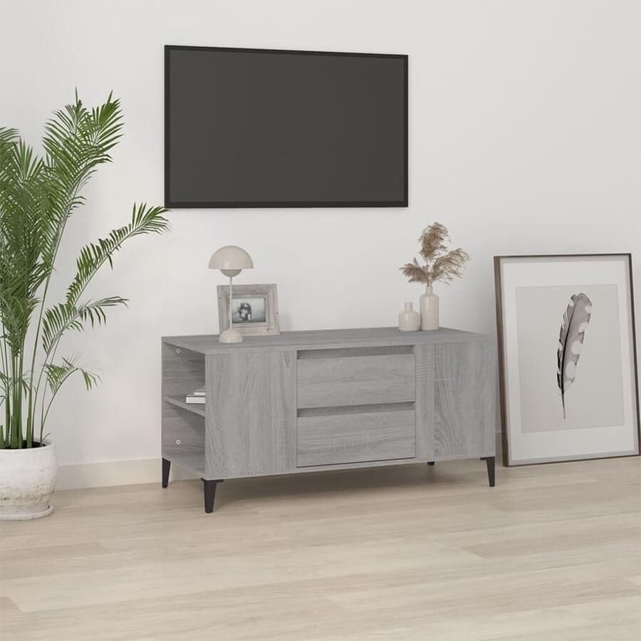 VidaXL Tv-meubel 102x44 5x50 cm Grijs Sonoma Eiken Tv-meubel Industrieel Tv-meubel Houten Tv-stand Grijze Tv-bank Salontafel Media Kast - Foto 2