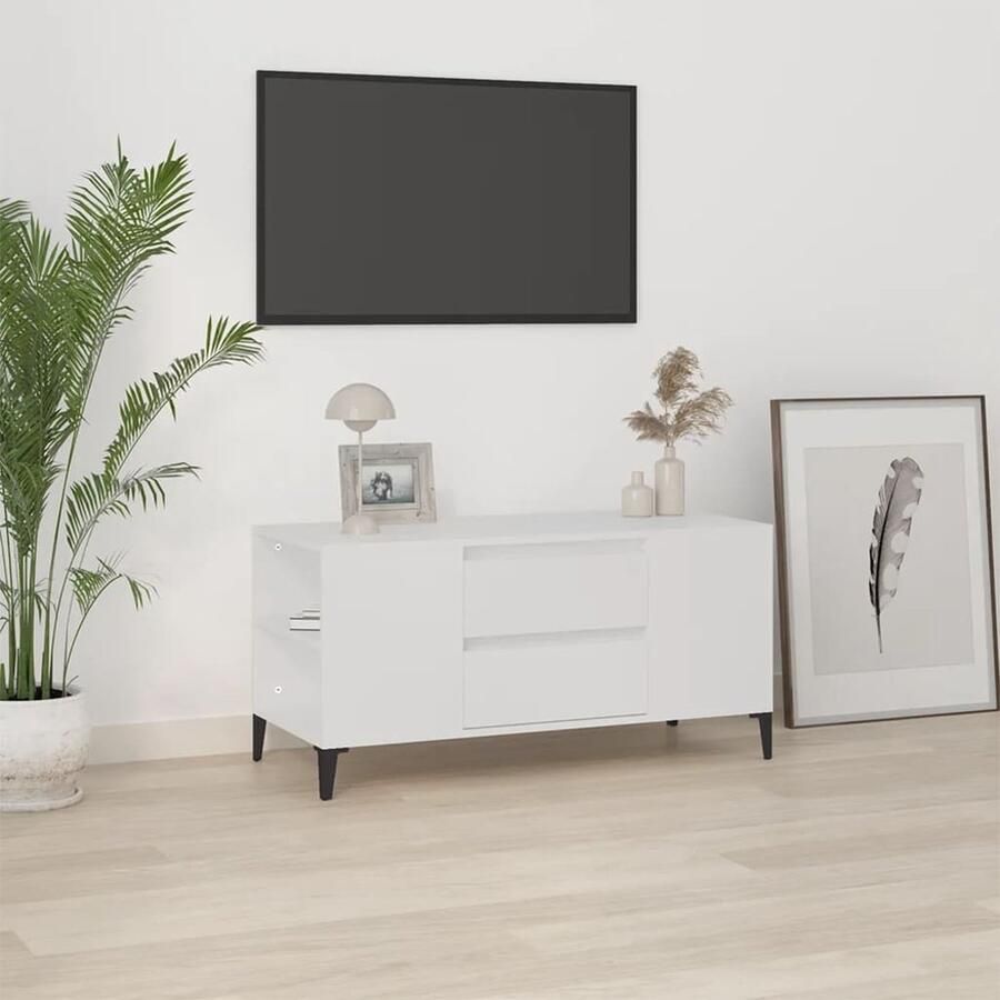 VidaXL Tv-meubel 102x44 5x50 cm Wit & Hout Tv-meubel Industrieel Tv-meubel Houten Tv-stand Wit Tv-meubel Tv Kast Media Kast Salontafel Opbergkast - Foto 2