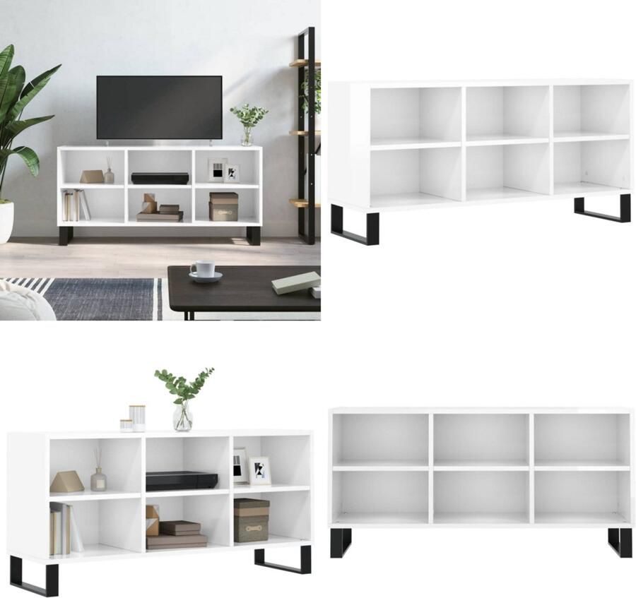 VidaXL Tv-meubel 103 5x30x50 cm bewerkt hout hoogglans wit Tv-meubel Tv-meubelen Tv Kast Opbergkast