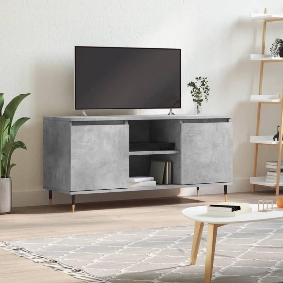 VidaXL Tv-meubel 104x35x50 cm Betongrijs Hout Tv Meubel Opberg Kast Houten Tv Stand Beton Grijs