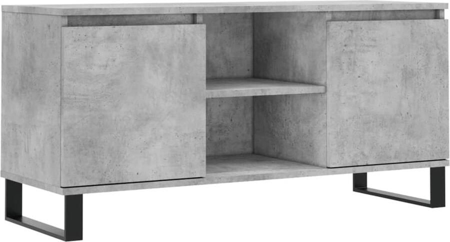 The Living Store Tv-meubel Betongrijs 104 x 35 x 50 cm Bewerkt hout en ijzer Tv Meubel Opberg Kast Televisiekast Woonkamer Meubilair Slaapkamer Meubilair