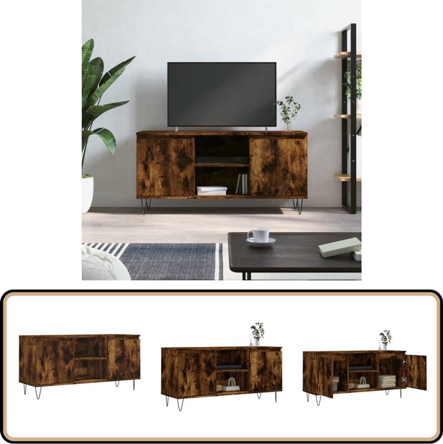 VidaXL Tv-meubel 104x35x50 cm Gerookt Eiken Tv Meubel Opberg Kast Houten Tv Stand Tv Kast Bruin Bruine Tv Kast