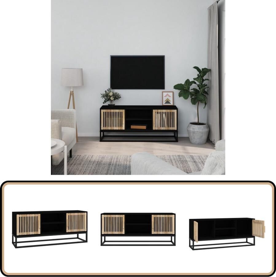 VidaXL Tv-meubel 105x30x45 cm Zwart Hout & IJzer Tv Kast Tv Meubels Salontafel Woonkamerinrichting Houten Tv Stand