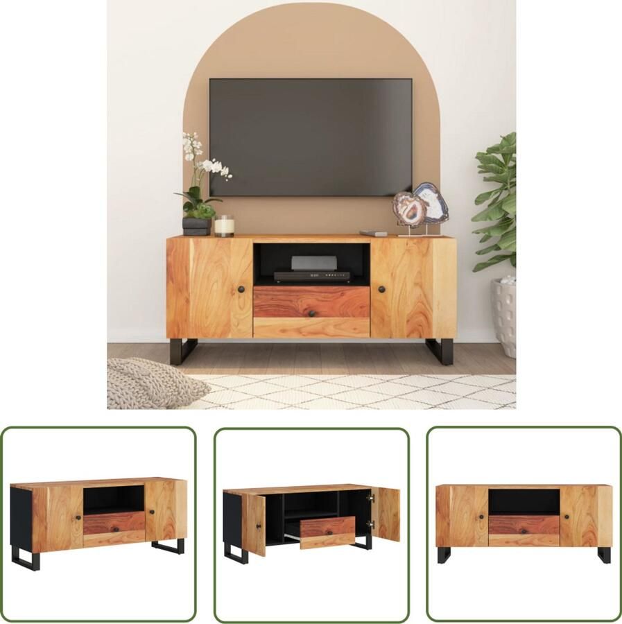 VidaXL Tv-meubel 105x33 5x46 cm massief hout TV-meubel Acacia Houten Meubels Salontafel Kastje Opbergkast Media Kast Televisiecabinet Vintage Tv Stand Industrieel Tv Meubel