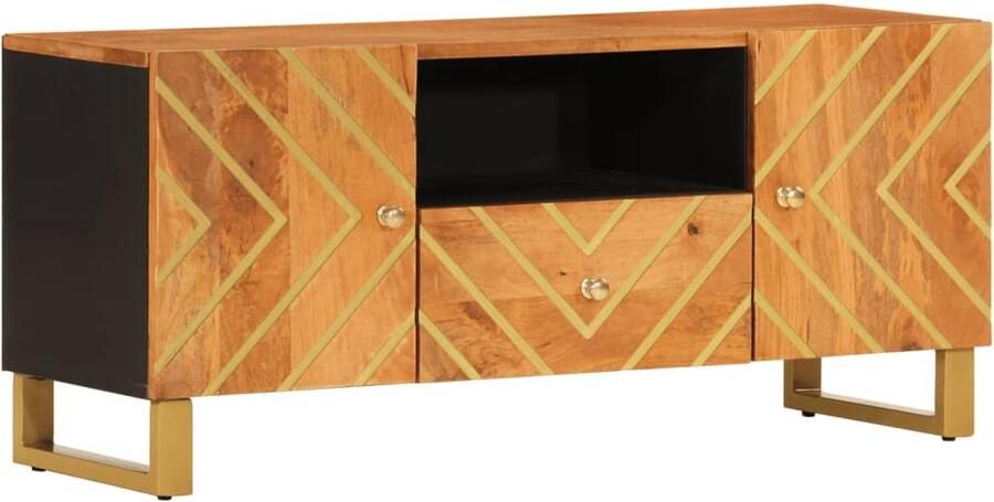 VidaXL Tv-meubel massief mangohout 105x33 5x46 cm Tv Kast Tv Meubel Salontafel Houten Tv Kast Mangohouten Tv Kast Bruin Tv Kast Zwarte Tv Kast