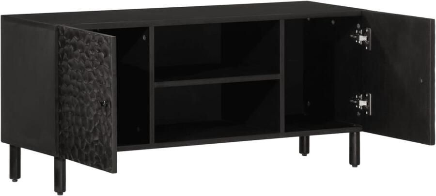 The Living Store Tv-meubel 105x33x46 cm massief mangohout zwart Tv-meubel Mangohout Houten Tv Kast Salontafel Black Furniture - Foto 2