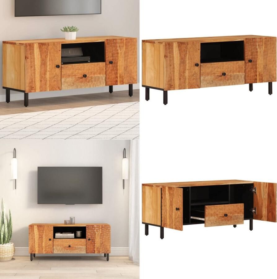 VidaXL Tv-meubel 105x33x46 cm massief acaciahout Tv-kast Tv-kasten Tv-meubel Met LED-verlichting