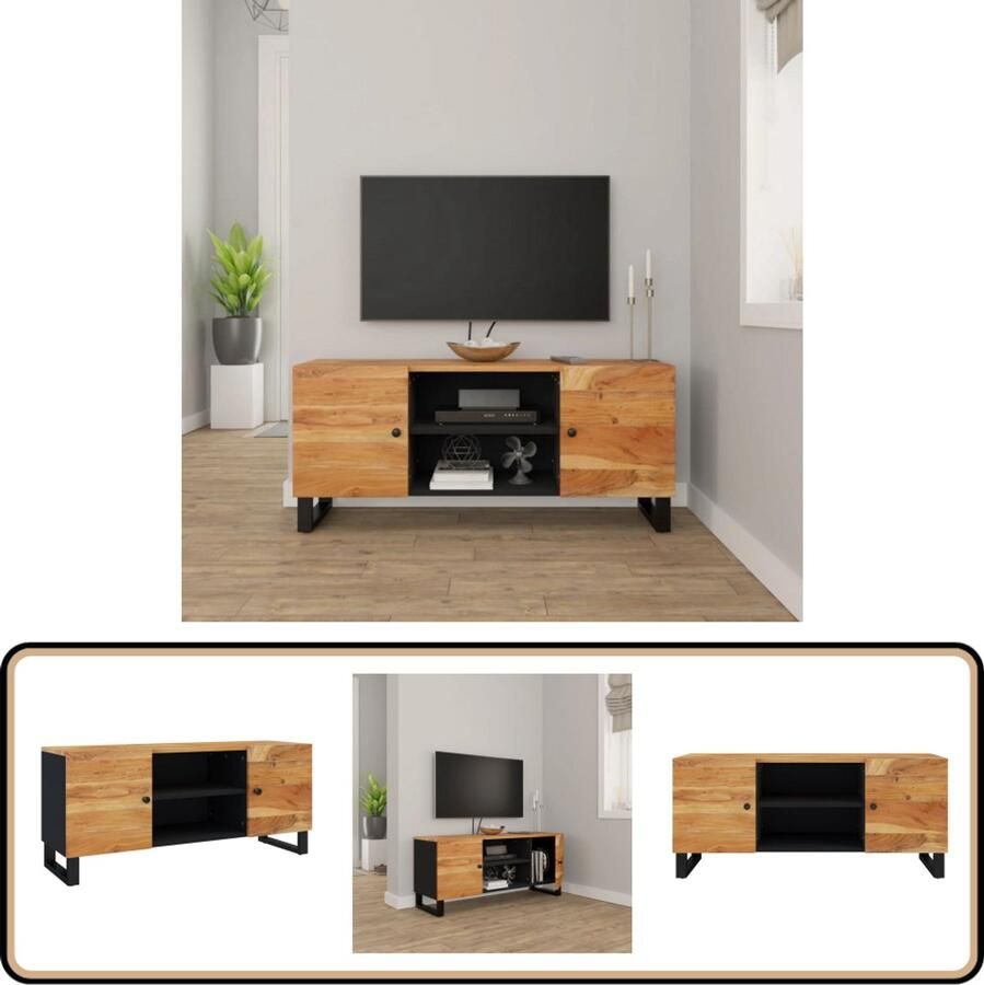 VidaXL Tv-meubel 105x33x46 cm Massief Acaciahout Tv-meubel Industrieel Meubilair Acacia Hout Zwarte Tv-stand Salontafel