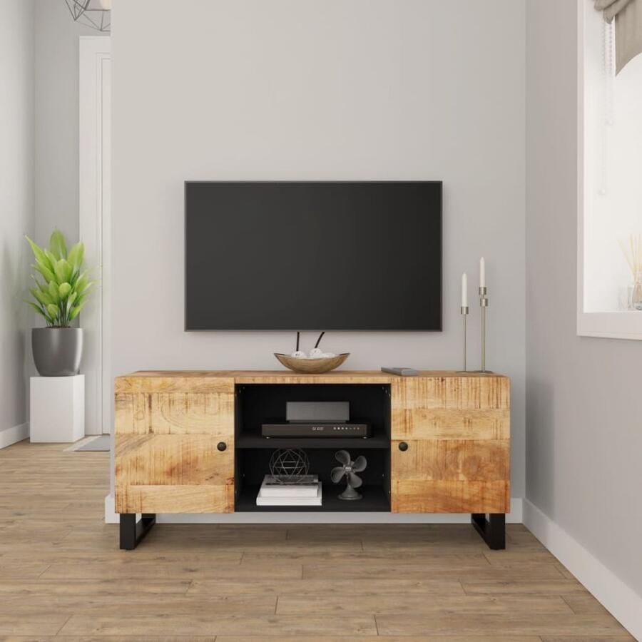 VidaXL Tv-meubel 105x33x46cm massief mangohout Tv-meubel Mango Wood Industrieel Tv-meubel Salontafel Kast Opbergkast Black Furniture - Foto 2