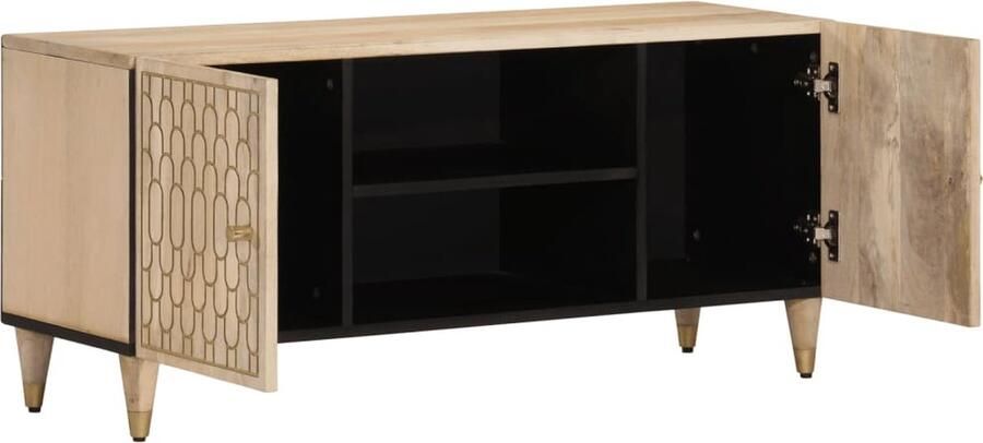 VidaXL Tv-meubel 105x33x46cm massief mangohout Tv Kast Salontafel Houten Tv Stand Mango Wood Furniture Vintage Tv Cabinet