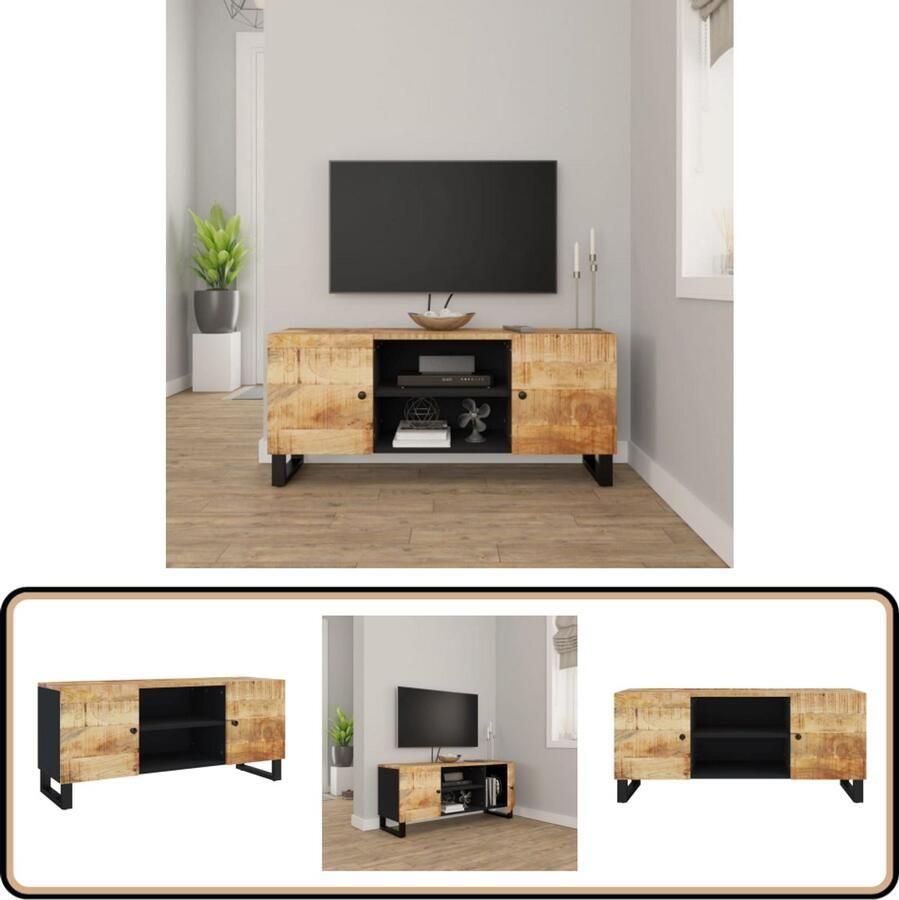 VidaXL Tv-meubel 105x33x46cm massief mangohout Tv-meubel Mango Wood Industrieel Tv-meubel Salontafel Kast Opbergkast Black Furniture