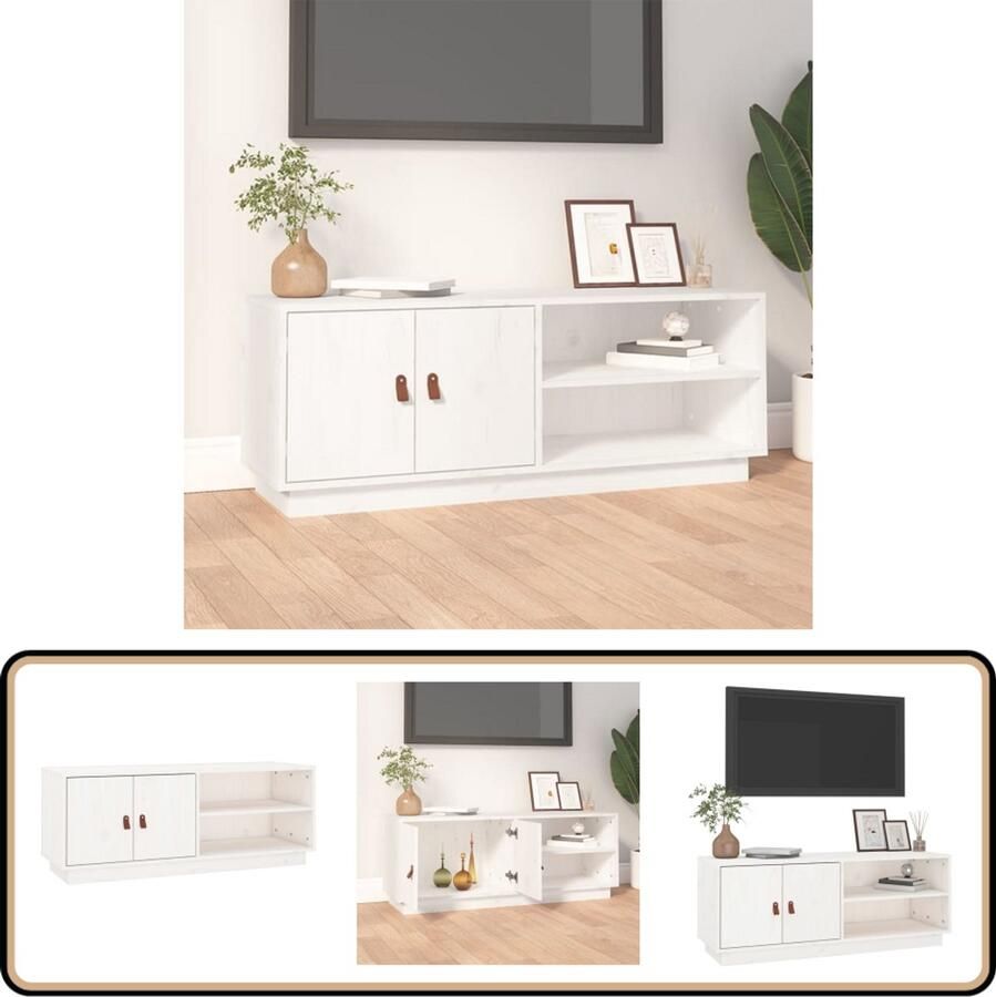 VidaXL Tv-meubel 105x34x40 cm Grenenhout Wit TV Kast Houten TV Kast Grenenhout TV Kast Wit TV Kast Mediakast Salontafel Opbergkast