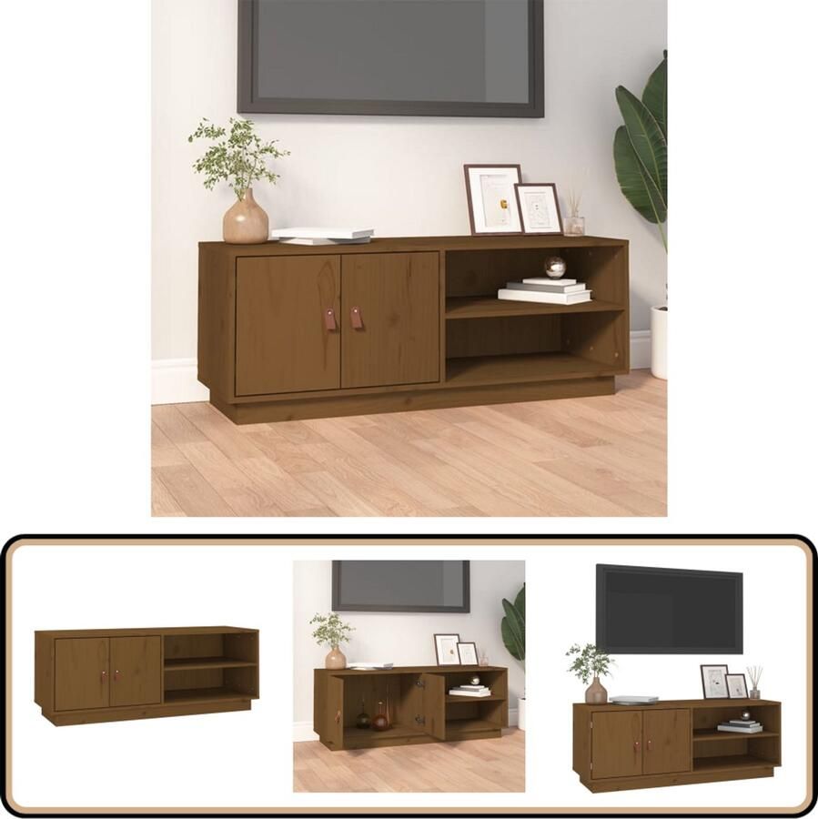 VidaXL Tv-meubel 105x34x40 cm Massief Grenen Honingbruin Tv Kast Tv Meubels Houtsoort Grenenhout Salontafel Livingroom Furniture Honingbruin