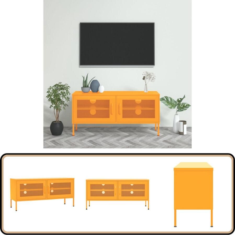 VidaXL Tv-meubel 105x35x50 cm Staal Mosterdgeel Tv Meubel Staal Tv Meubel Mustard Geel Tv Meubel Industrieel Tv Meubel Tv Stand