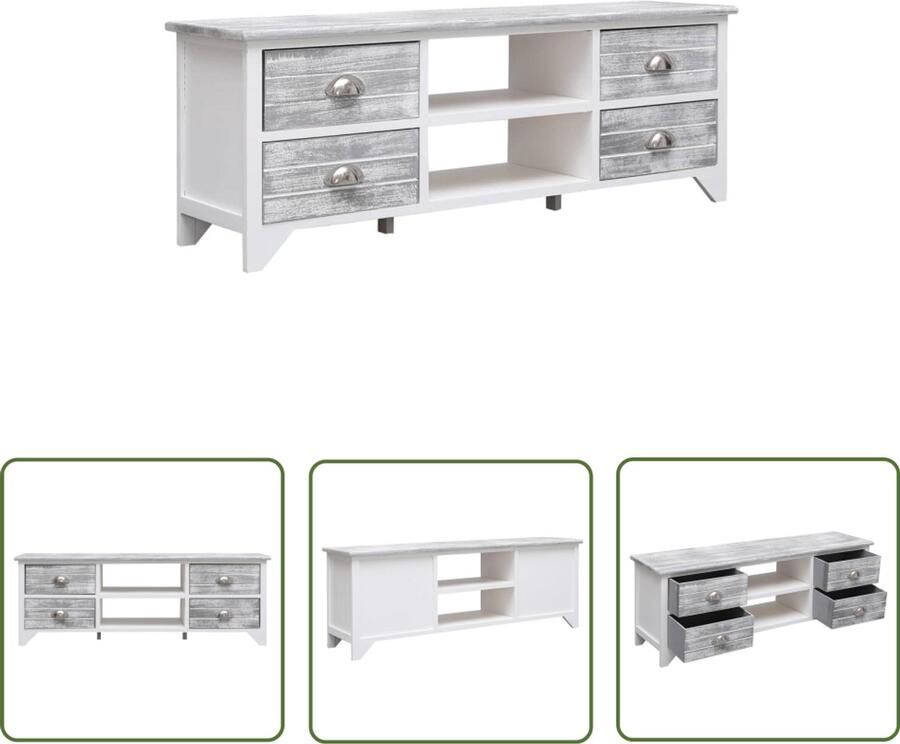 VidaXL Tv-meubel 108x30x40 cm Wit en Grijs Tv-meubel Hout Meubilair Salontafel Wit Grijze Meubels Paulowniahout Mediabox Kast Met Laden Tv Stand