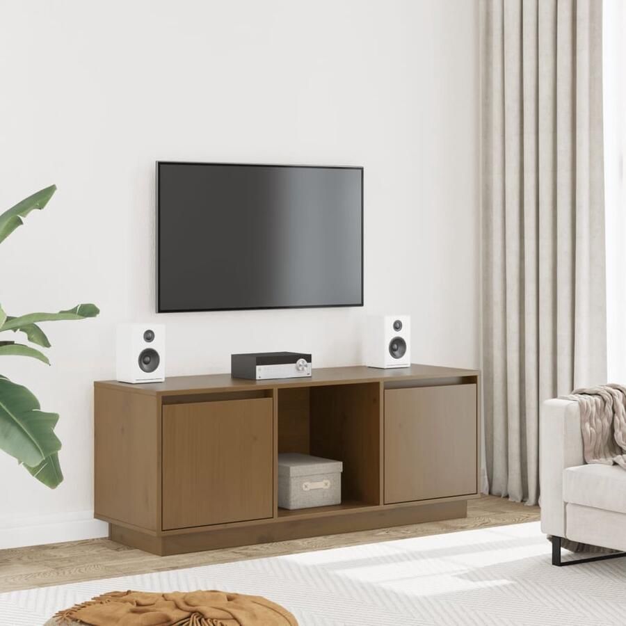 VidaXL Tv-meubel 110 5x35x44 cm Massief Grenenhout Tv-meubel Grenenhout Meubels Houten Tv Kast Salontafel Livingroom Furniture Design Tv Stand Vintage Tv Cabinet Televisie Tafel Media Kast Honig Bruin - Foto 2