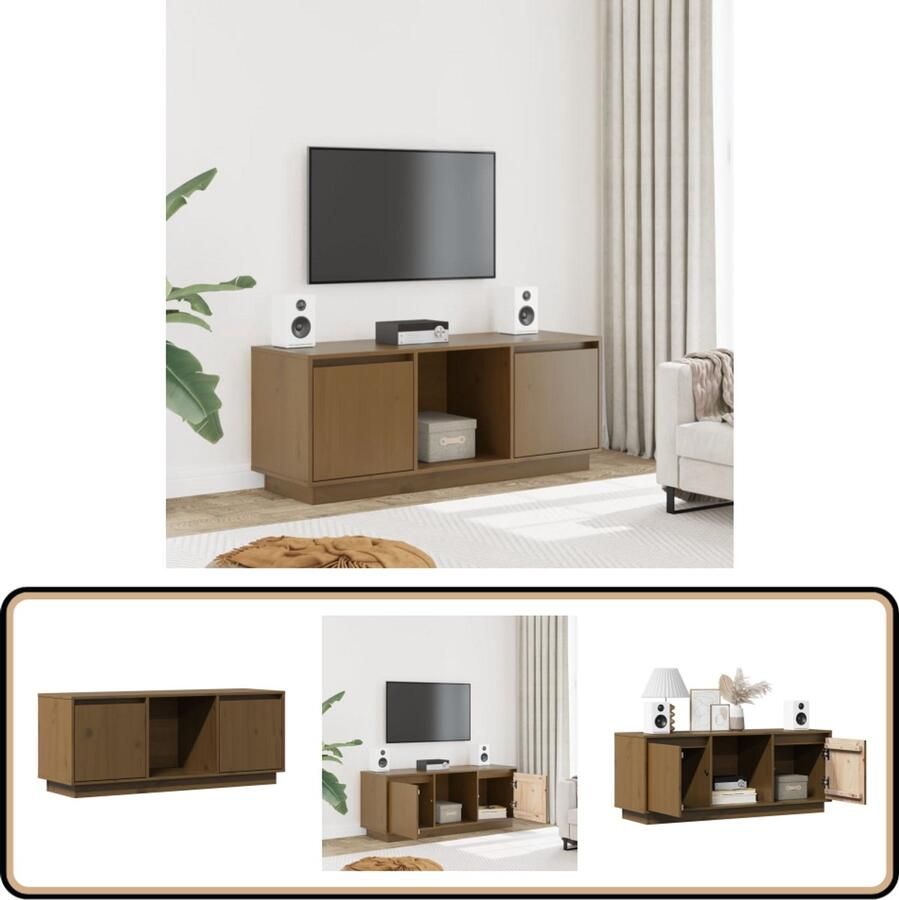 VidaXL Tv-meubel 110 5x35x44 cm Massief Grenenhout Tv-meubel Grenenhout Meubels Houten Tv Kast Salontafel Livingroom Furniture Design Tv Stand Vintage Tv Cabinet Televisie Tafel Media Kast Honig Bruin