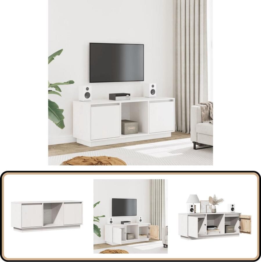 VidaXL Tv-meubel 110 5x35x44 cm Massief Grenenhout Tv-meubel Grenenhout Meubels Witte Tv Kast Tv Kast Met Opbergruimte Design Tv Stand Salontafel Livingroom Furniture Houten Tv Unit Media Center