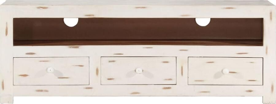 VidaXL Tv-meubel 110x30x40 cm Acaciahout Wit Tv-meubel Houten Tv-meubel Acacia Hout Wit Tv-meubel Modern Tv-meubel Salontafel Mediabox Televisiebank Opslagruimte Design Meubilair