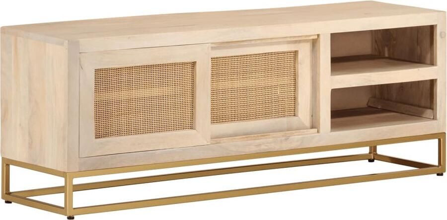 VidaXL Tv-meubel 110x30x40 cm Mangohout en IJzer Tv-meubel Tv-meubelen Tv Kast Opbergkast