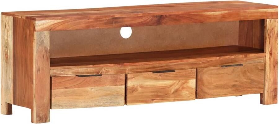 VidaXL Tv-meubel 110x30x40 cm Massief Acaciahout Televisie Tafel Tv Stand Houtsoort Acacia Bruin Meubilair Living Room Furniture Kamerdecoratie Mediabox