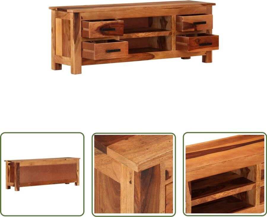 VidaXL Tv-meubel 110x30x40 cm Massief hout Tv-kast Sheeshamhouten Meubilair Rustic Design Salontafel Woonkamerdecoratie Mediabox
