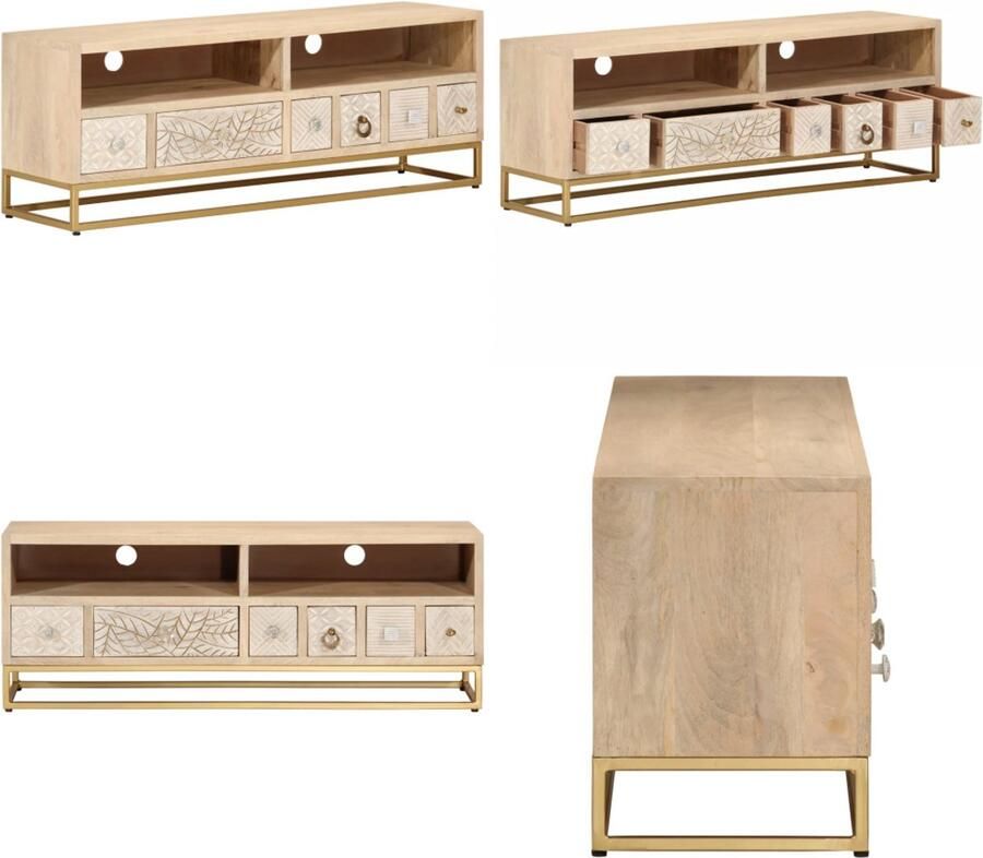 VidaXL Tv-meubel 110x30x40 cm massief ruw mangohout en ijzer Tv-meubel Tv-meubelen Tv Kast Opbergkast