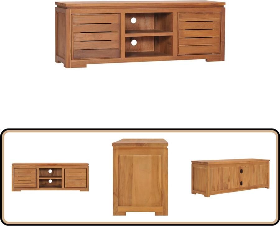 VidaXL Tv-meubel 110x30x40 cm Massief teakhout Tv-meubel Teak Meubilair Vintage Tv-stand Rustic Tv Stand Salontafel Houten Tv-kast