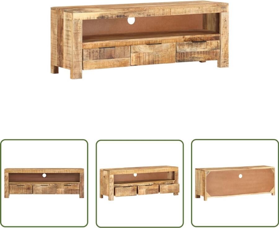 VidaXL Tv-meubel 110x30x40 cm Ruw Mangohout Televisie Tafel Tv Stand Houten Tv Meubilair Mangohout Tv Meubel Vintage Tv Meubel Design Tv Meubel