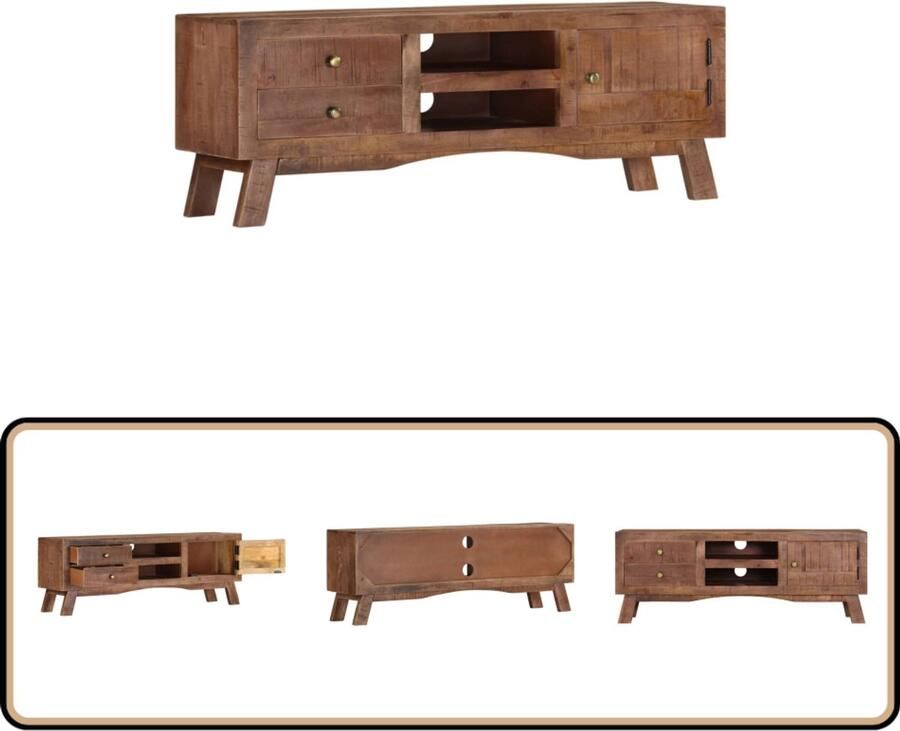 VidaXL Tv-meubel 110x30x40 cm Ruw mangohout Tv-meubel Houten Tv-meubel Mangohout Meubilair Vintage Tv-stand Retro Tv-tafel