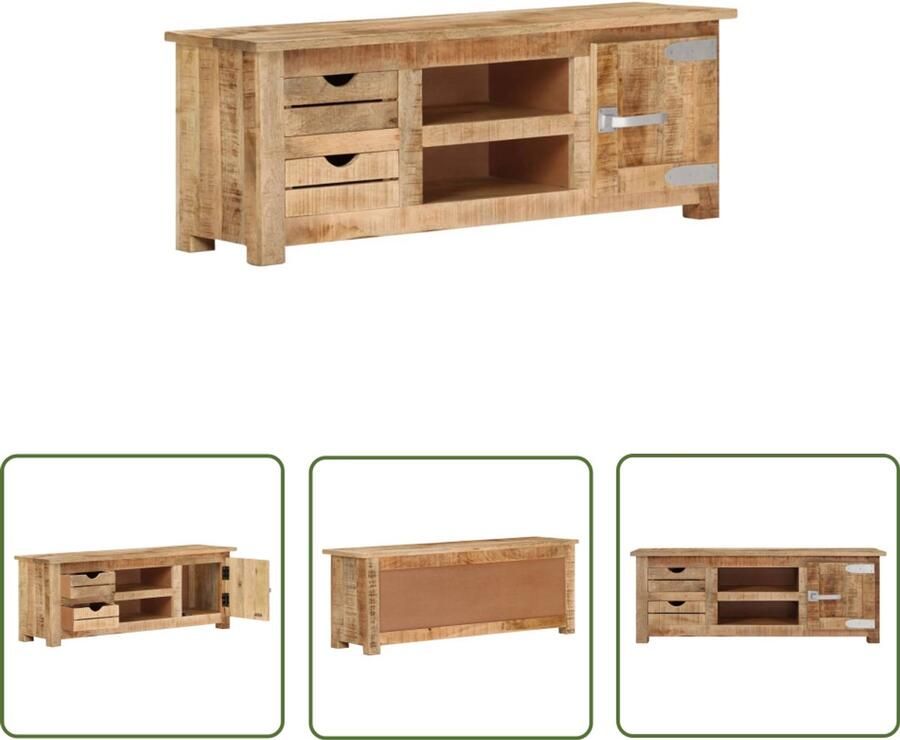 VidaXL Tv-meubel 110x30x40 cm Ruw mangohout TV-meubel Houten TV-meubel Rustic TV-meubel Salontafel Woonkamer Meubilair Mangohout Vintage Stijl Retro Design Opslagruimte Televisie Tafel