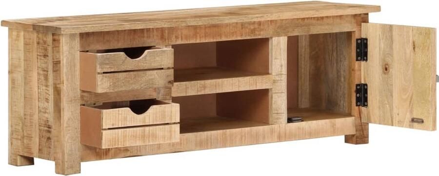 VidaXL Tv-meubel 110x30x40 cm Ruw mangohout TV-meubel Houten TV-meubel Rustic TV-meubel Salontafel Woonkamer Meubilair Mangohout Vintage Stijl Retro Design Opslagruimte Televisie Tafel - Foto 2