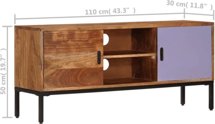 VidaXL -Tv-meubel-110x30x50-cm-massief-acaciahout-honingbruin-en-grijs