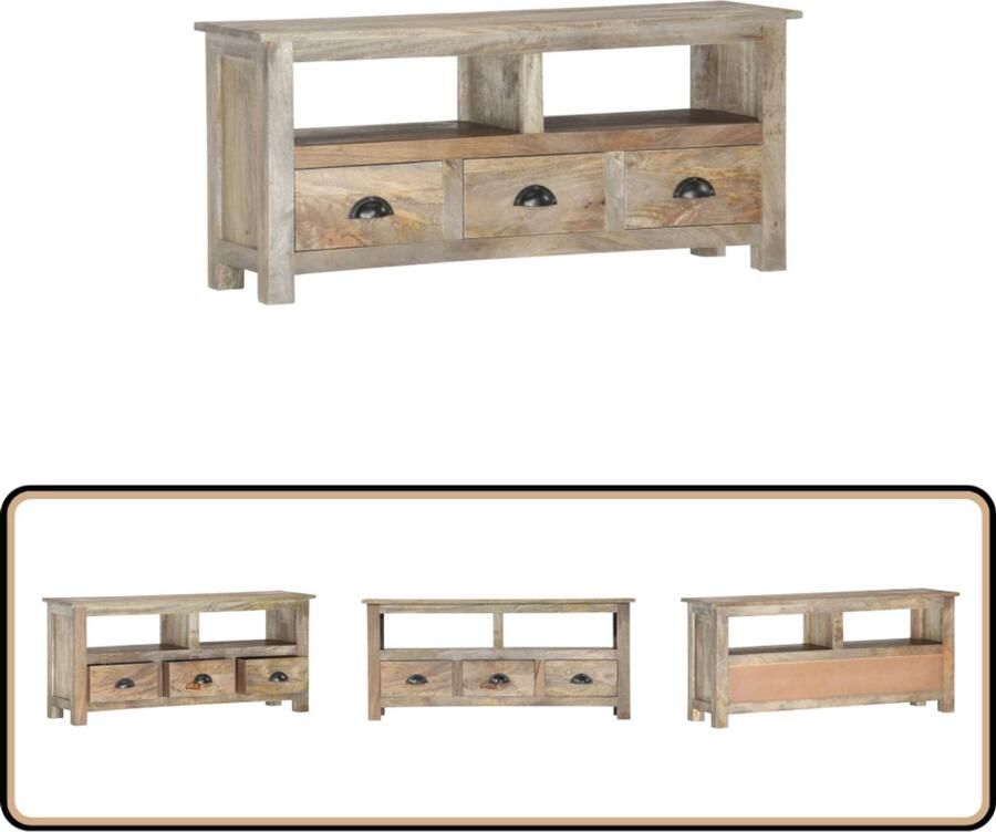 VidaXL Tv-meubel 110x30x50 cm Massief Mangohout Tv-meubel Retro Tv-meubel Mangohouten Tv-meubel Grijs Tv-meubel Vintage Tv-meubel