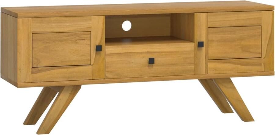 VidaXL Tv-meubel 110x30x50 cm Massief Teakhout Televisiescherm Tv Meubilair Houten Tv Stand Teak Tv Kast Opbergruimte Salontafel Livingroom Furniture