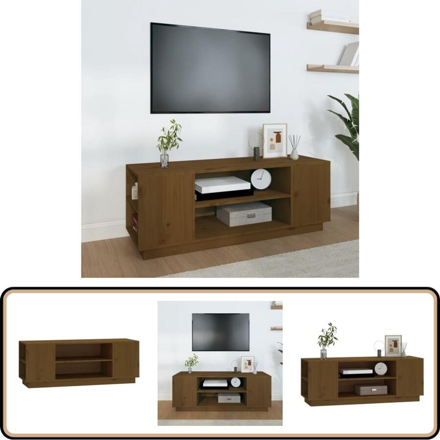 VidaXL Tv-meubel 110x35x40 5 cm Grenenhout Honingbruin TV Kast Houten TV Kast Tv Meubels Salontafel Livingroom Furniture Grenoble Hout Bruine TV Kast Vintage TV Kast Landelijke TV Kast