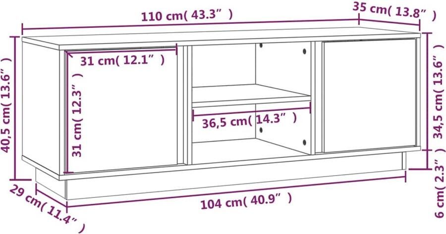VidaXL -Tv-meubel-110x35x40 5-cm-massief-grenenhout - Foto 3