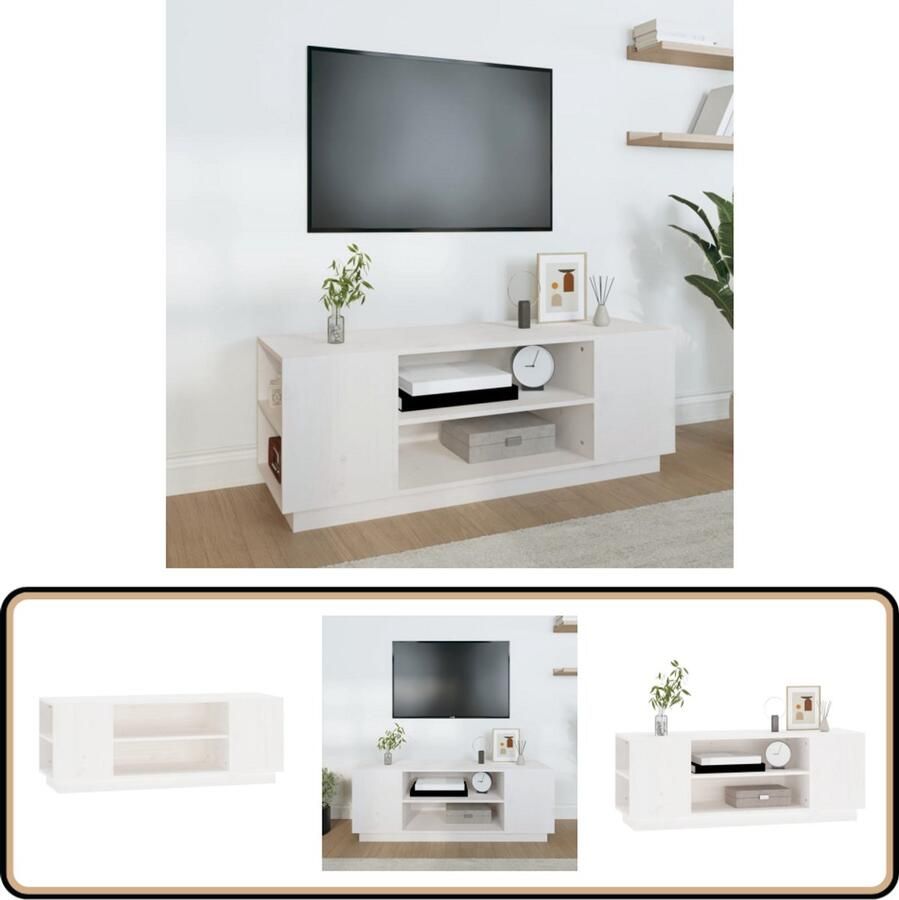 VidaXL Tv-meubel 110x35x40 5 cm Wit Grenenhout Televisie Kast Houten Tv Stand Tv Meubels Salontafel Livingroom Furniture Vintage Tv Cabinet Classic Tv Unit Pine Wood Furniture Witte Tv Kast