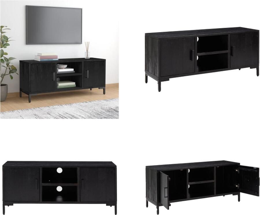 VidaXL Tv-meubel 110x35x48 cm gerecycled massief grenenhout zwart Tv Kast Tv Meubel Hifi Meubel Hifi Kast - Foto 2