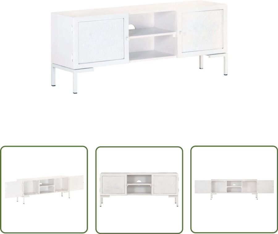 VidaXL Tv-meubel 115x30x46 cm Mangohout Wit Tv-meubel Houten Tv-stand Industrieel Design Mangohout Wit Meubilair Mediabox Opslagruimte Salontafel Livingroom Decor