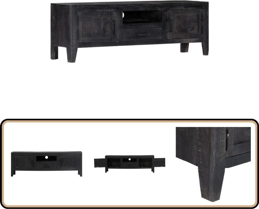 VidaXL Tv-meubel 118x30x40 cm Mangohout Zwart Tv Meubel Mangohout Vintage Televisie Kast Salon Meubels